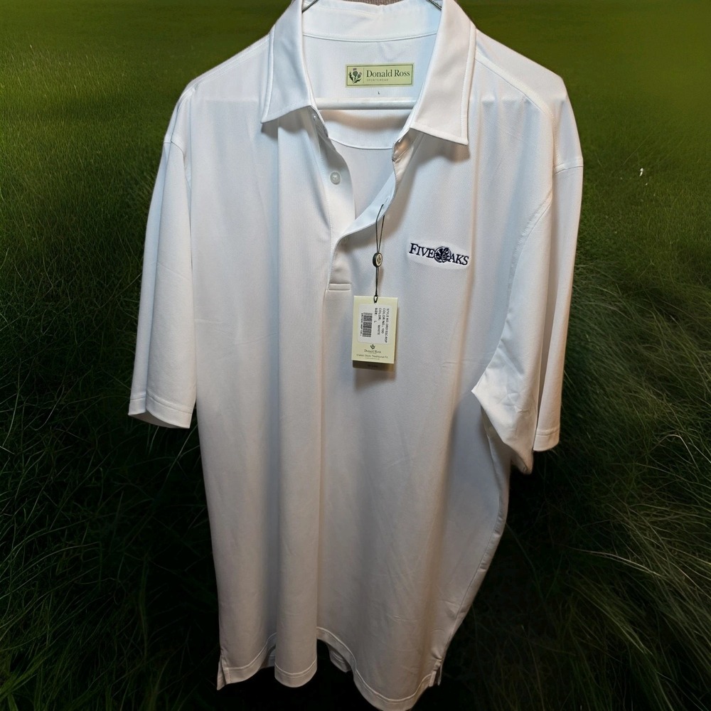 PREMIUM Donald Ross Five Oaks Polo Men's LARGE NWT! White/Blue‎ RETAIL $120